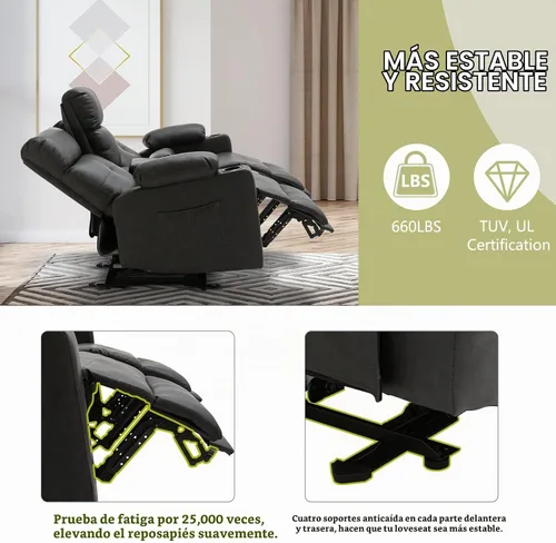Vista 5 de Sofá Biplaza Reclinable Eléctrico con Consola, Sofá Biplaza Reclinable Eléctrico con Calor y Masaje, Reposapiés Extendido, Sofá Biplaza Reclinable