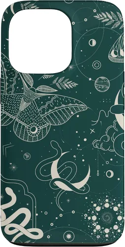 Vista 10 de Dark Green Mystical Witchcore Celestial Night Moth & Snake Case para iPhone 16