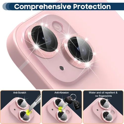 Vista 5 de Suoman Protector de lente de cámara para iPhone 15 de 6.1 pulgadas, 15 Plus de 6.7 pulgadas, fácil de instalar, vidrio templado 9H, protector