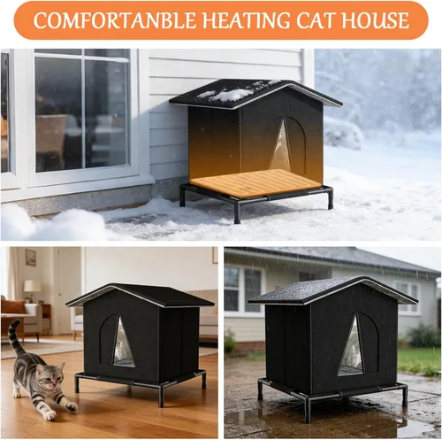 Vista 8 de Casa para gatos climatizada para exteriores para invierno, refugio para gatos extremadamente aislado y resistente a la intemperie con puerta