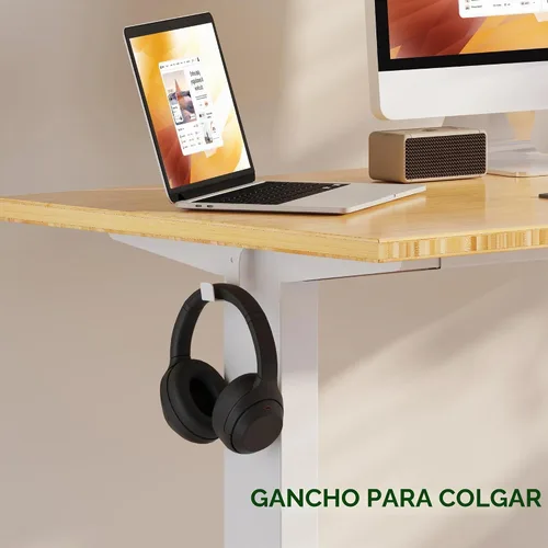 Vista 7 de FLEXISPOT EN2 48"x24" Escritorio eléctrico de pie de bambú con regleta Parte superior de bambú + marco blanco