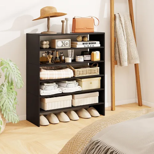 Vista 2 de COSTWAY Zapatero de 6 niveles, estante organizador de zapatos extra ancho con diseño apilable, soporte de almacenamiento de zapatos ajustable