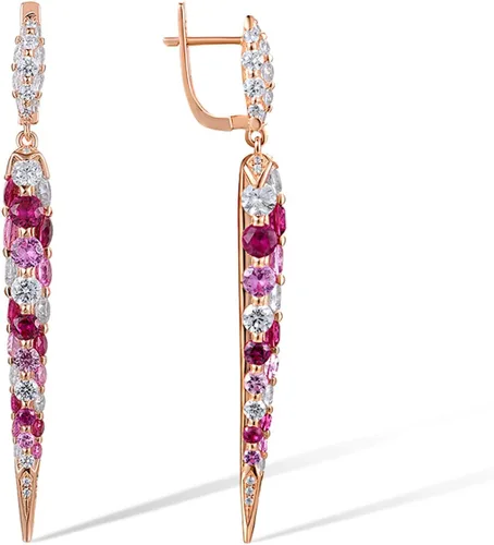 Vista 2 de Santuzza Aretes largos de plata de ley 925 con piedras preciosas blancas y circonitas cúbicas para mujer