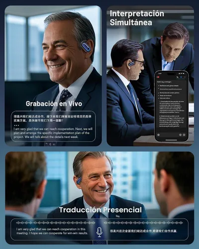 Vista 6 de Traducción AI Auriculares de oído abierto Traductor en tiempo real azul mar