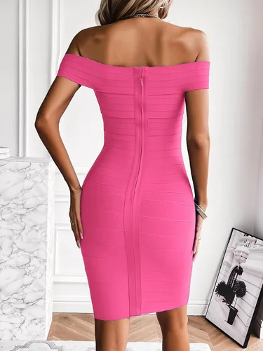 Vista 3 de Meilun - Vestido de fiesta al cuerpo, estilo vendaje, con cuello en V, de rayón, para mujer