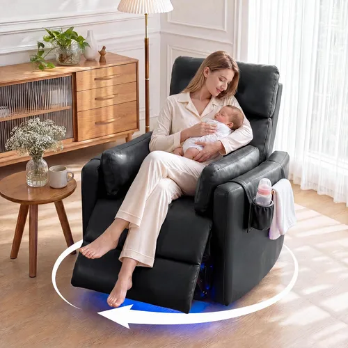 Vista 10 de SAMERY Silla reclinable giratoria eléctrica con reposacabezas ajustable, silla reclinable mecedora extra ancha con 2 almohadas/portavasos/USB/LED