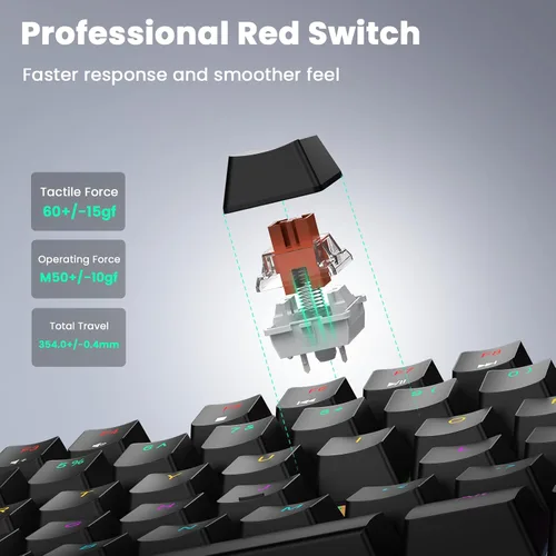 Vista 2 de Mechanical Gaming Keyboard Wired, Red Switch USB Keyboard, 104 Key Full Size Light Up Computer Keyboard for PC Mac