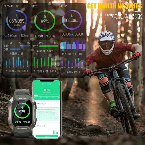 Vista 4 de Relojes inteligentes para hombres, reloj de fitness de 1.71 pulgadas con monitor de presión arterial de frecuencia cardíaca, reloj inteligente