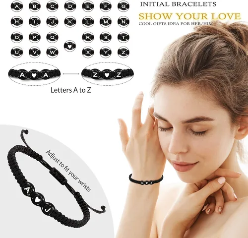 Vista 2 de Pulseras con iniciales para mujeres y hombres, regalos para novia, novio, pulseras de letras "I Love You", regalos para ella, él, mejor amigo