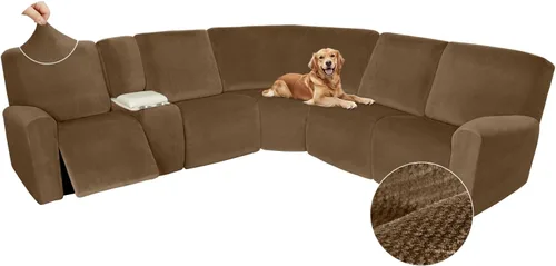 Vista 356 de Arfntevss Fundas de sofá seccional reclinable de terciopelo, Funda de sofá seccional de esquina para sofá reclinable, Funda elástica suave