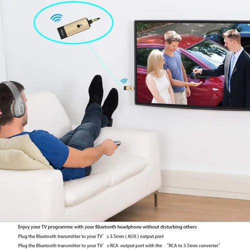 Vista 3 de Mini transmisor Bluetooth de aluminio con conector macho de 0.138 in para TV/MP3/PC/PS4, emisor inalámbrico Bluetooth y adaptador funciona