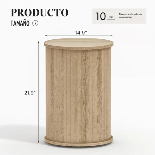 Vista 2 de Mesa auxiliar redonda acanalada para sala de estar, moderna mesa auxiliar de madera para sofás y sofás para espacios pequeños, mesa de noche de 21.9