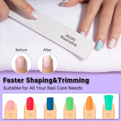 Vista 6 de TsMADDTs Lima de uñas, 21 limas de grano 80 80, tableros de esmeril de doble cara para uñas de gel acrílico natural, herramientas de manicura