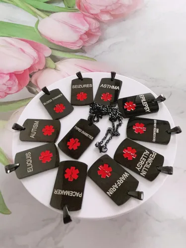 Vista 2 de NanMuc Collar de identificación de alerta médica para hombres y mujeres, acero inoxidable, etiqueta de identificación médica, collar de alerta