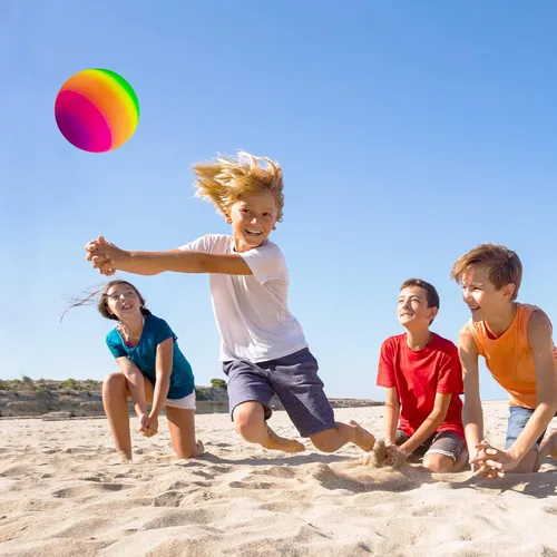 Vista 7 de Homotte Rainbow Sports Balls Paquete de 4, 1 de cada una de 8.5" Fútbol Americano, Baloncesto, Fútbol y Voleibol para Patio de Juegos, Juego