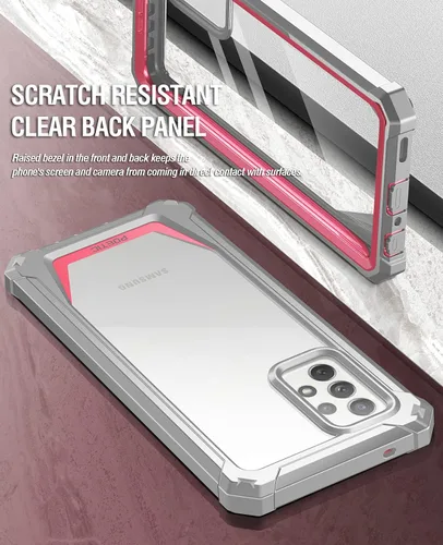 Vista 4 de Poetic Guardian - Funda diseñada para Samsung Galaxy A72, protector de pantalla integrado que funciona con identificación de huellas dactilares, Rosa
