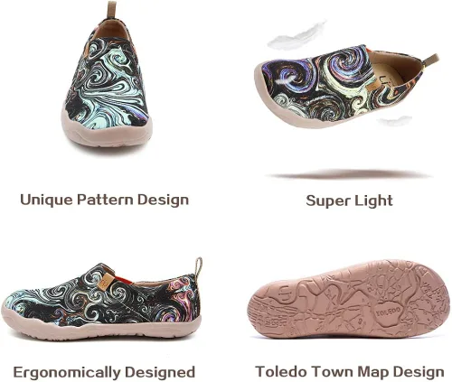 Vista 6 de UIN - Tenis a la moda para mujer, hechos de lona, con diseño artístico floral pintado, sin cordones, para viajar