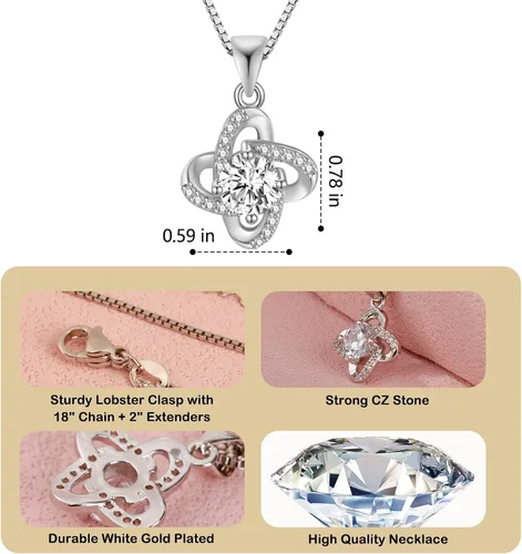 Vista 2 de 14K Gold Plated Cubic Zirconia Necklace, Love Knot Diamond Pendant Necklace for Women(Rose GoldWhite Gold)