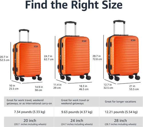 Vista 5 de Tienda Basics Maleta rígida giratoria, equipaje de mano expandible con ruedas, Naranja, Spinner