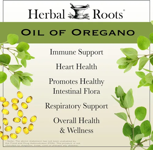 Vista 3 de Herbal Roots Aceite de orégano - Hecho de aceite de orégano mediterráneo - 90 cápsulas de cápsulas blandas fáciles de tragar - Extra Strength 150mg
