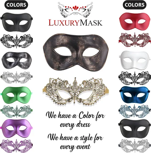Vista 6 de Máscara de máscaras para parejas, a juego, para hombres y mujeres, para fiesta de máscaras, Mardi Gras, fiesta veneciana, baile de graduación