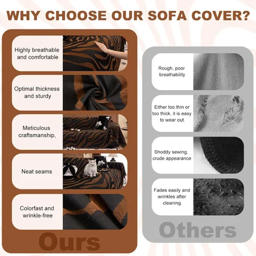 Vista 4 de ROOMLIFE Funda de sofá con estampado de leopardo para sofá de 3 plazas, lavable, protector de muebles para perros, funda de sofá suave