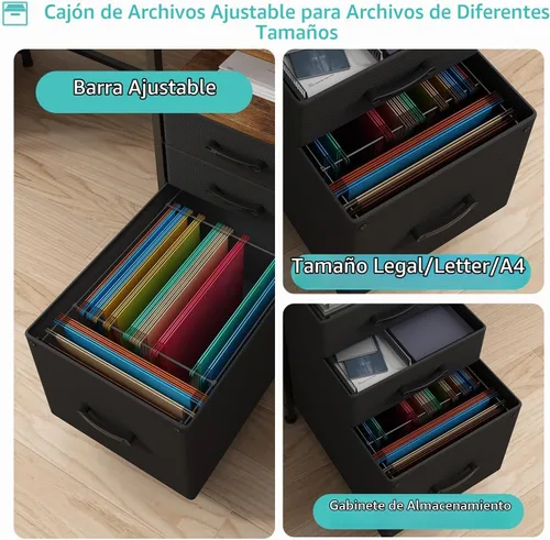 Vista 7 de Lufeiya Escritorios para juegos con luces LED y tomas de corriente, escritorio para computadora de estudio y escritura de 55 pulgadas con cajones