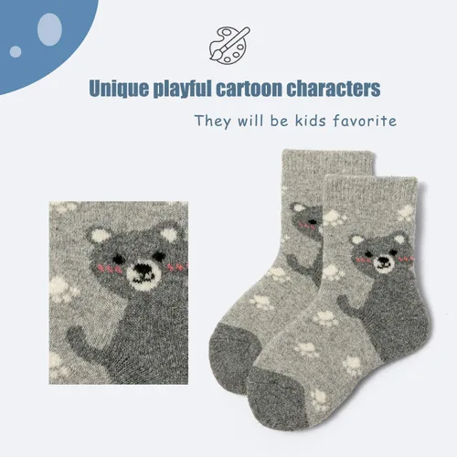 Vista 4 de Zestonie Calcetines de lana para niños, calcetines cálidos de invierno para niños, calcetines térmicos de cuarto de dibujos animados para niños, 6