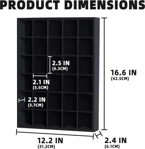 Vista 4 de Vitrina de cristal negro con 30 ranuras para minifiguras colección dedal, estante de exhibición de 12.25 pulgadas de alto x 16.6 pulgadas de ancho