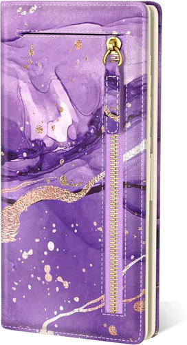 Vista 29 de Billetera de cuero genuino de lujo para mujer con bloqueo RFID, compacta, plegable, con ventana para identificación, Gato negro, Moderno