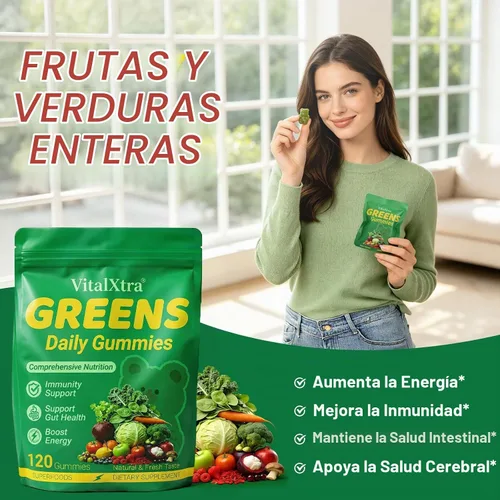Vista 3 de Gomitas de verduras para adultos, gomitas diarias verdes, sin gluten, bajas Superfood - Gomitas multivitamínicas con espirulina, clorella