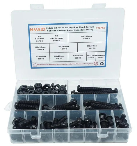 Vista 13 de Metric M2.5 Nylon Phillips Tornillos de cabeza plana tuercas arandelas planas Kit surtido (negro)