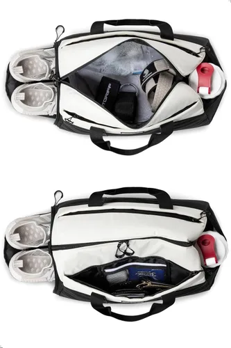 Vista 5 de Fitgriff Bolsa de gimnasio V2 para hombres y mujeres con compartimento para zapatos y artículos húmedos, bolsa de lona para viajes, deportes