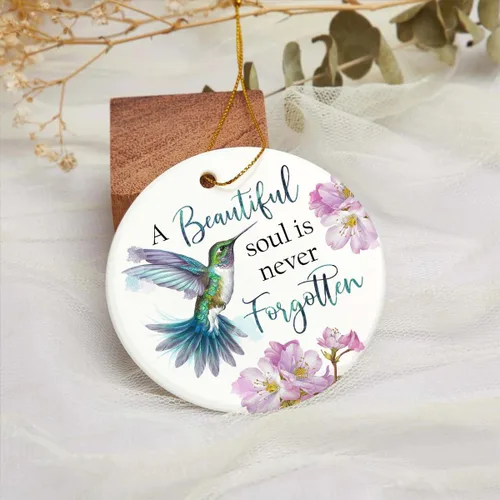 Vista 7 de Adornos de Navidad conmemorativos, colibrí "Un alma hermosa nunca se olvida", adornos para árbol de Navidad, adorno de Navidad de duelo, regalos