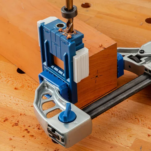 Vista 2 de Rockler Kit de plantilla de espiga de 3/8 pulgadas con broca y collar de tope - Kit de plantilla de espiga de madera - Topes de doble borde para una
