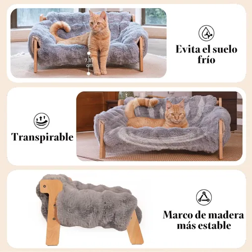 Vista 4 de CHEERHOME PETS Sofá Cama Elevada para Gatos para Interiores, Sofá de Madera para Gatos con Funda Esponjosa Lavable Silla Lounge Elevada para Gatitos