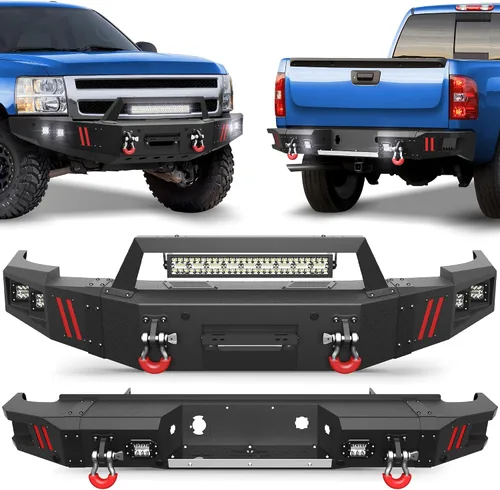 Vista 10 de Silverado Parachoques trasero para Chevy Silverado/GMC Sierra 1500 2007-2013 Negro texturizado con anillos en D, luces LED, orificios