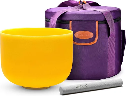 Vista 25 de TOPFUND 528 Hz Solfeggio Crystal Singing Bowl 8 inch with Heavy Duty Carrying Case and Suede Mallet