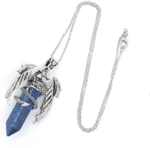 Vista 4 de Colgante de piedra rosa y rosa de cristal curativo para mujer, collar hexagonal de hombre dragón para mujer, regalo de joyería vintage, EA15N
