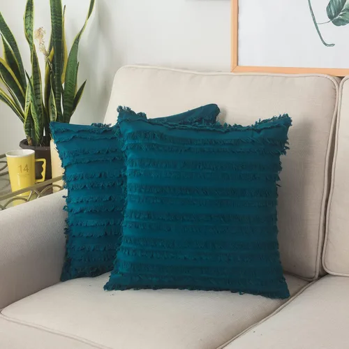 Vista 22 de GYROHOME Paquete de 2 fundas de almohada de algodón y lino, fundas de cojín decorativas, diseño de borlas, fundas de cojín modernas con flecos Beige