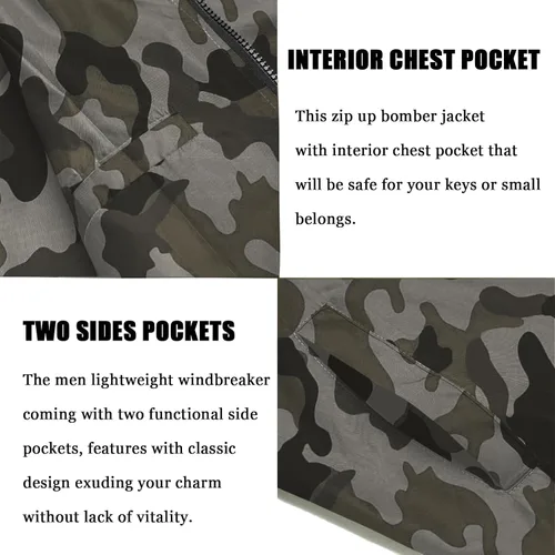 Vista 5 de COOFANDY Men Bomber Jackets Lightweight Windbreaker Jacket Casual Softshell Flight Fashion Winter Fall Coat with Pocket
