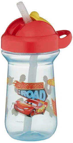 Vista 2 de The First Years Vaso con Pajita, Disney/Pixar Cars, 10 Onzas Diseño de Pajita Tapa Abatible Para Niños Pequeños Paquete de 2