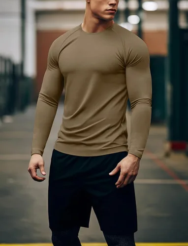 Vista 4 de Zengjo - Camiseta de manga larga para hombre, transpirable, para correr, atlética, deportiva, ligera, con protección solar SPF Canela