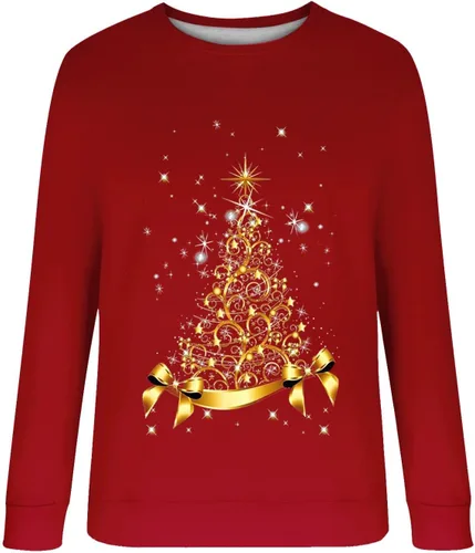 Vista 2 de Suéter de manga larga con cuello redondo y estampado Fa La La La para mujer, suéter enano para otoño, invierno, moda, Navidad, sudadera suave