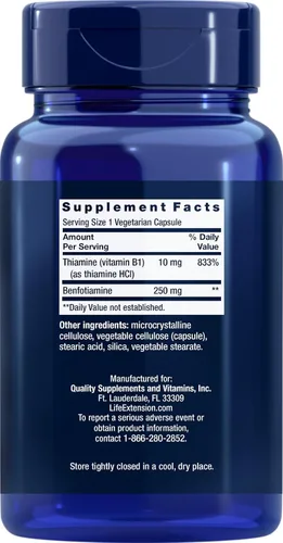 Vista 2 de Life Extension Mega Benfotiamina, 250 mg, 180 cápsulas vegetales con tiamina - Suplemento de vitamina B1