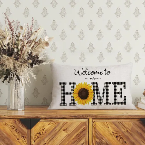 Vista 5 de Funda de cojín de patio al aire libre con diseño de girasol, decoración del hogar, algodón y lino, 20 x 12 pulgadas
