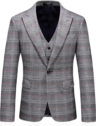 Vista 2 de Trajes de hombre de 3 piezas a cuadros de un solo botón, chaquetas formales, para fiesta, graduación, casual, esmoquin para hombres