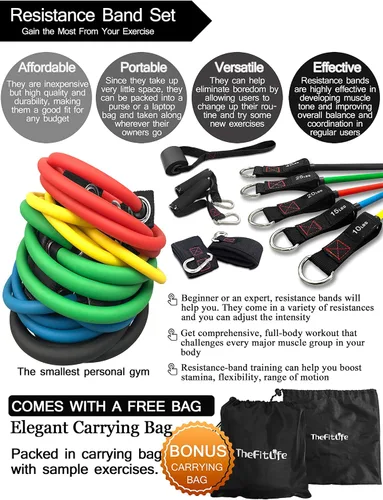 Vista 6 de Resistance Bands with Handle Set - for Men and Women, Workout Bands for Strength Exercise, with Handles, Door Anchor & Ankle Straps, for Rehab, Yoga