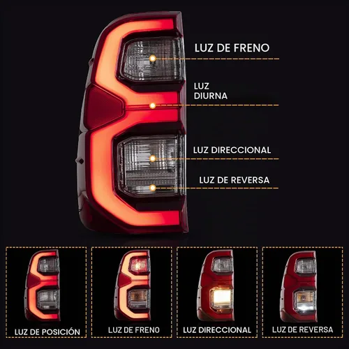 Vista 2 de VLAND Conjunto de luces traseras para Toyota Hilux 2015-2020 Base, Chasis, Doble Cab, SR, DLX (no para Tonka), lámpara trasera con DRL, señal