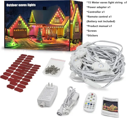 Vista 8 de Luces permanentes para exteriores de 50 pies con 30 luces LED RGB inteligentes, control remoto, aplicación/control remoto, impermeable IP67